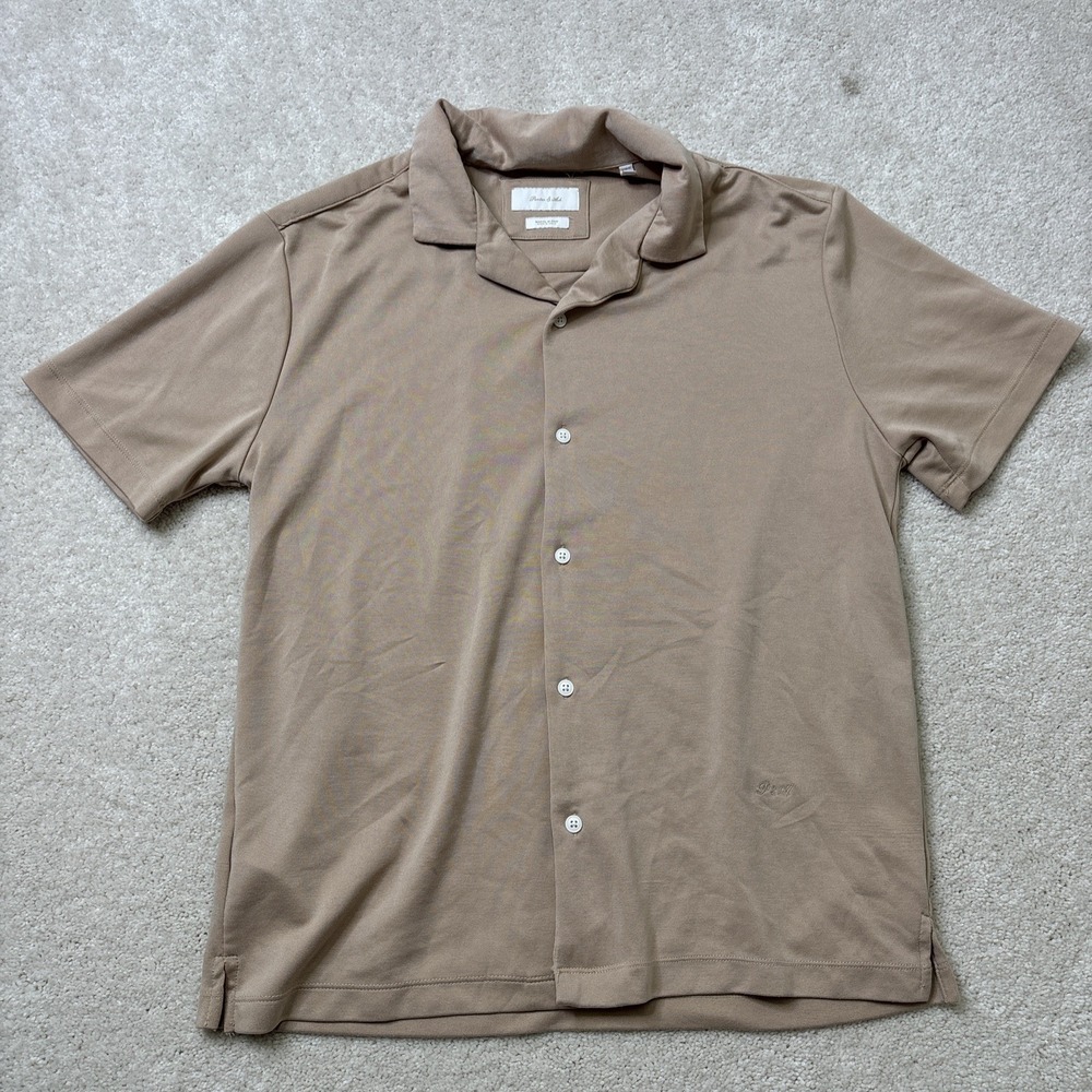 Porter & Ash Bleach Sand Modal Blend Short Sleeve Button Down Men Size Medium